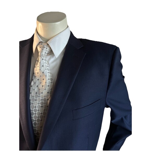 INDOCHINO Bespoke Men Custom Tailored Wool Navy Suit Jacket Pants 44-46R W40xL29 - Picture 3 of 16